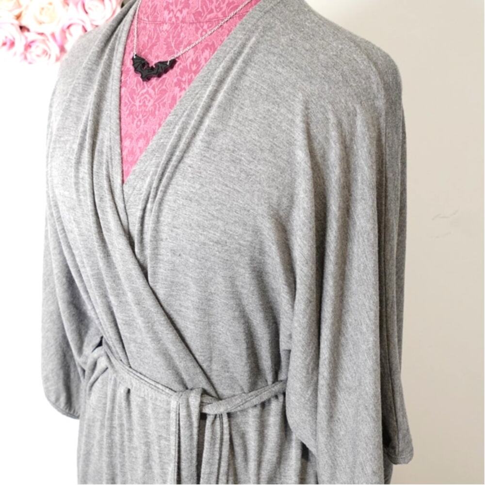 Dwell & Slumber Heather Gray soft Caftan Robe Size 0-6/ wrap and pockets!